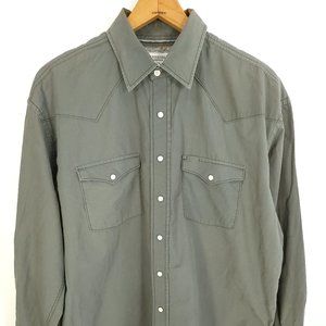 Panhandle Rough Stock Western Shirt Men's Large Gray Blue Snap Front Flip Cuff